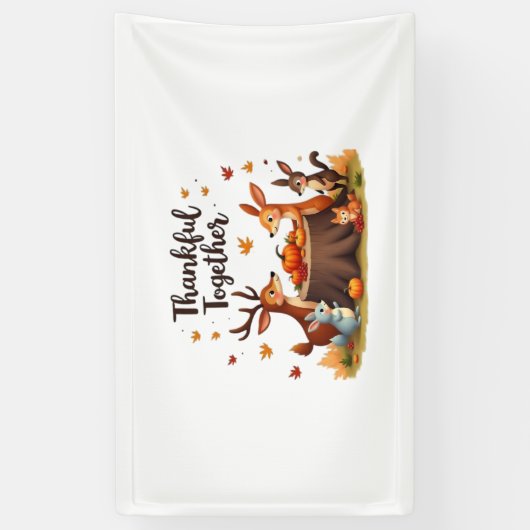 Dankbaar samen - Schattigee bosdieren Thanksgi Spandoek (Verticaal)