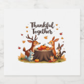 Dankbaar samen - Schattigee bosdieren Thanksgi Sparkling Wijnetiket (Enkel label)