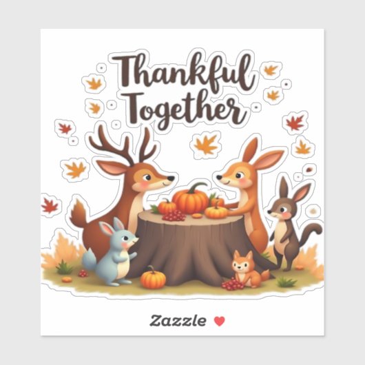 Dankbaar samen - Schattigee bosdieren Thanksgi Sticker (Vel)
