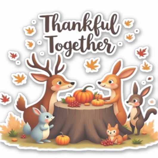 Dankbaar samen - Schattigee bosdieren Thanksgi Sticker (Voorkant)