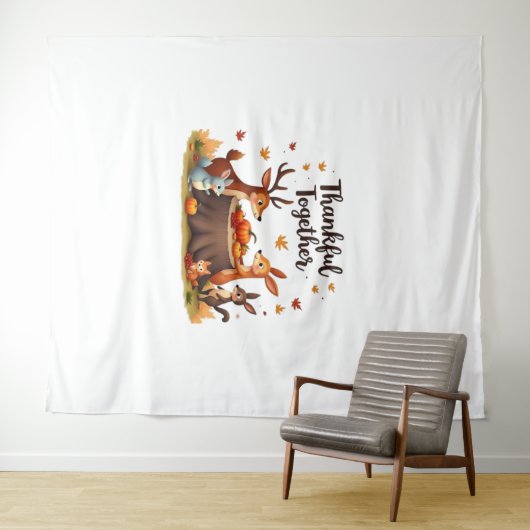 Dankbaar samen - Schattigee bosdieren Thanksgi Wandkleed (In Situ (horizontaal))