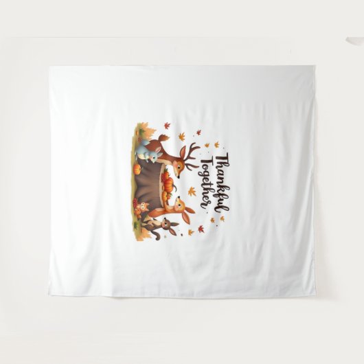Dankbaar samen - Schattigee bosdieren Thanksgi Wandkleed (Voorkant (horizontaal))