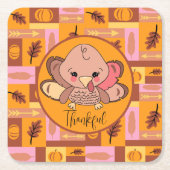 Dankbaar Schattige Turkije Thanksgiving Papieren O Kartonnen Onderzetters (Voorkant)
