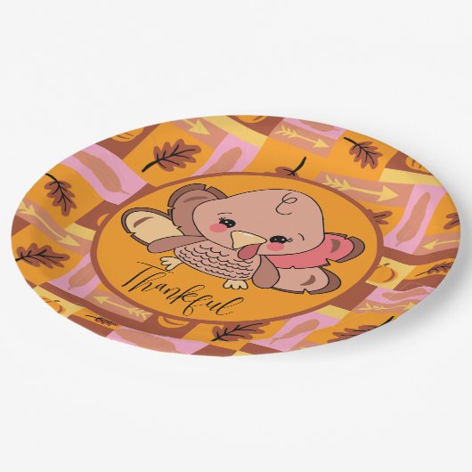 Dankbaar Schattige Turkije Thanksgiving Partij Bor Papieren Bordje (Gekanteld)