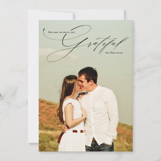 Dankbaar Schrift Calligrafie Volledige Foto Feestdagenkaart (Voorkant)