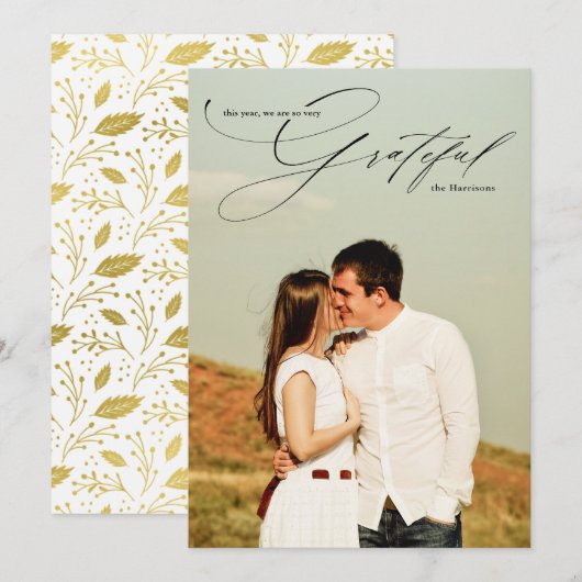 Dankbaar Schrift Calligrafie Volledige Foto Feestdagenkaart (Voorkant / Achterkant)