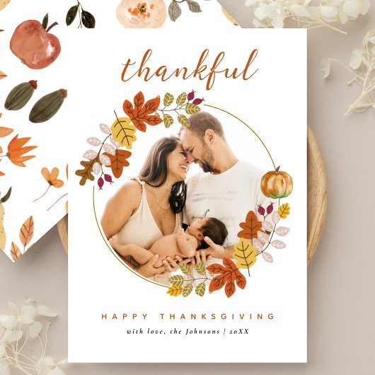 Dankbaar Schrift Herfst Botanicals Foto Thanksgivi Feestdagenkaart