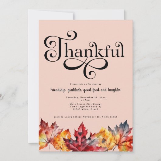 Dankbaar Schrift Waterverf bladeren Blos rood Kaart (Voorkant)