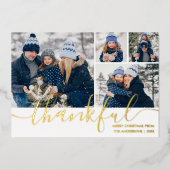 Dankbaar Script 4 Photo Christmas Gold Folie Feestdagenkaart (Voorkant)