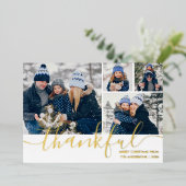 Dankbaar Script 4 Photo Christmas Gold Folie Feestdagenkaart (Staand Voorkant)
