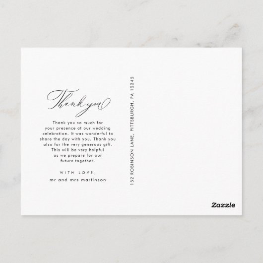 Dankbaar Script Foto bruiloft Dank u Briefkaart (Achterkant)