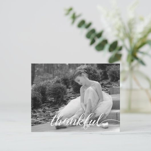 Dankbaar Script, Gepersonaliseerde Ballet zwarte f Bedankkaart (Staand voorkant)