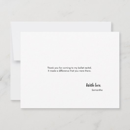 Dankbaar Script, Gepersonaliseerde Ballet zwarte f Bedankkaart (Achterkant)