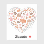 Dankbaar script, Herfst Floral en pompoen hart Sticker (Vel)