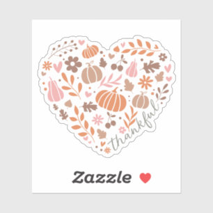 Dankbaar script, Herfst Floral en pompoen hart Sticker