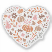 Dankbaar script, Herfst Floral en pompoen hart Sticker (Voorkant)