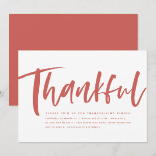 Dankbaar script modern oranje Thanksgiving Kaart