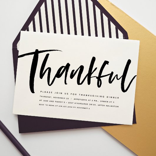 Dankbaar script modern zwart-wit Thanksgiving Kaart