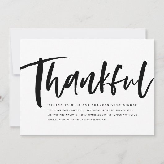 Dankbaar script modern zwart-wit Thanksgiving Kaart (Voorkant)
