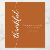Dankbaar script Thanksgiving elegant branden sinaa Wijn Etiket (Enkel label)