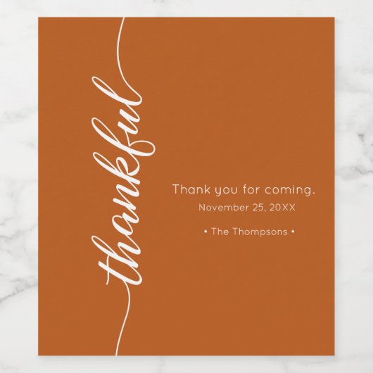 Dankbaar script Thanksgiving elegant branden sinaa Wijn Etiket (Enkel label)