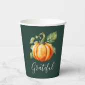 Dankbaar Sinaasappel Pompoen Donkergroen Papieren Bekers (Achterkant)