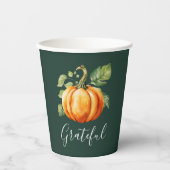 Dankbaar Sinaasappel Pompoen Donkergroen Papieren Bekers (Voorkant)