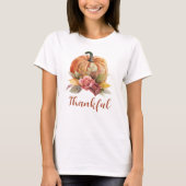 Dankbaar Sinaasappel Pompoen Herfst Bloemen Thanks T-shirt (Voorkant)