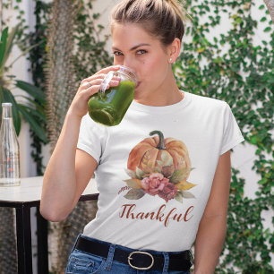 Dankbaar Sinaasappel Pompoen Herfst Bloemen Thanks T-shirt