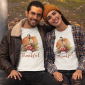 Dankbaar Sinaasappel Pompoen Herfst Bloemen Thanks T-shirt