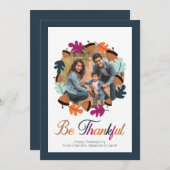 Dankbaar Thanksgiving Herfst Kleur Krans Foto Feestdagenkaart (Voorkant / Achterkant)