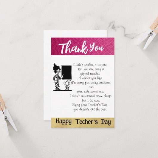 Dankbaar voor de leraar kaart (Voorkant / Achterkant in situ)