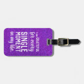 Dankbaar voor elk moment - Vetgedrukte Paarse glit Bagagelabel (Voorkant horizontaal)