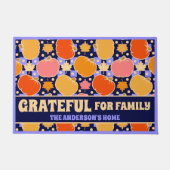 Dankbaar voor Familie Aangepaste Naam Boho Blue Pl Deurmat (Voorkant)