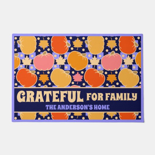 Dankbaar voor Familie Aangepaste Naam Boho Blue Pl Deurmat (Voorkant)