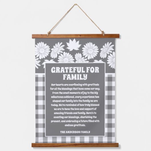 Dankbaar voor Familie Bericht Herfst Flowers Plaid Hangend Wandkleed (Voorkant)