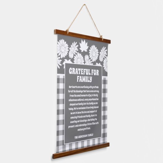 Dankbaar voor Familie Bericht Herfst Flowers Plaid Hangend Wandkleed (Gebogen)