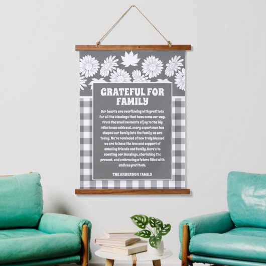 Dankbaar voor Familie Bericht Herfst Flowers Plaid Hangend Wandkleed (Woonkamer)
