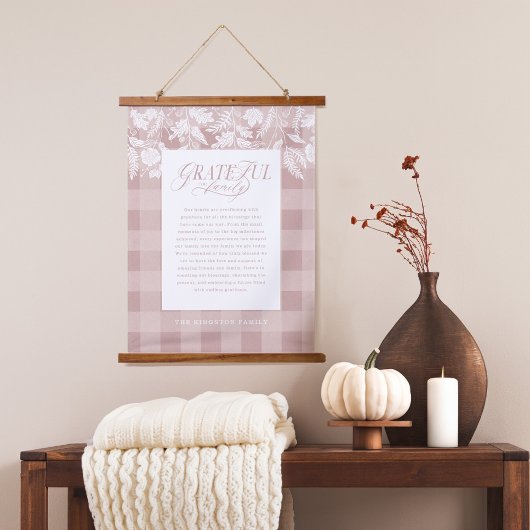 Dankbaar voor Familie Bericht Herfst Foliage Plaid Hangend Wandkleed