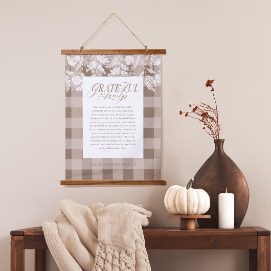 Dankbaar voor Familie Bericht Herfst Foliage Plaid Hangend Wandkleed