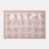 Dankbaar voor Family Custom Name Leaves Pink Plaid Deurmat (Voorkant)
