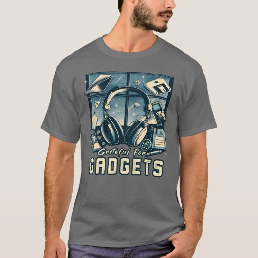 Dankbaar voor gadgets nostalgie Funhanksgiving IT T-shirt (Voorkant)