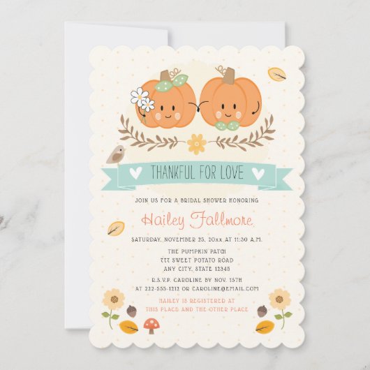 Dankbaar voor liefde Schattige pompoen Vrijgezelle Kaart (Voorkant)