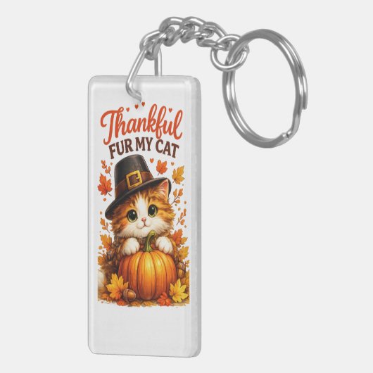 Dankbaar Voor Mijn Katten Thanksgiving Sleutelhanger (Achterkant Rechts)