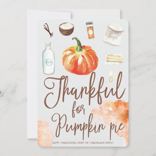 Dankbaar voor Pumpkin Pie Modern Waterverf Feestdagenkaart (Voorkant)