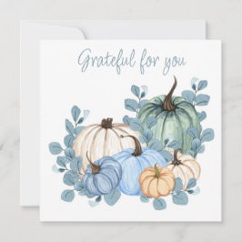 Dankbaar voor u blauwe bladeren pompoen Thanksgivi Kaart