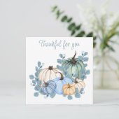 Dankbaar voor u blauwe bladeren pompoen Thanksgivi Kaart (Staand voorkant)