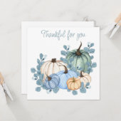Dankbaar voor u blauwe bladeren pompoen Thanksgivi Kaart (Voorkant / Achterkant in situ)