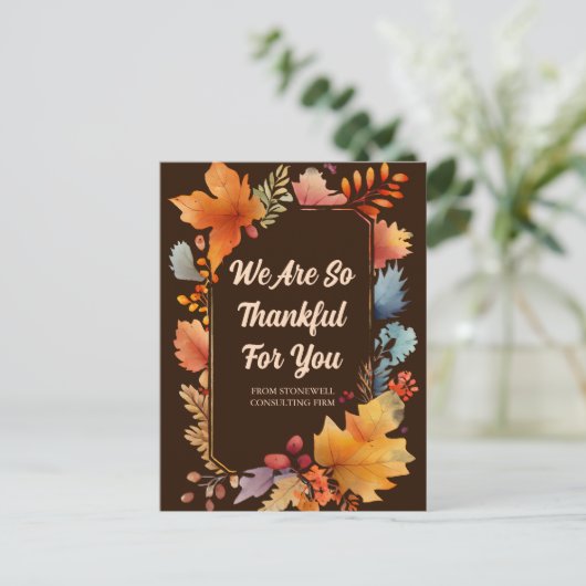 Dankbaar voor uw zaken Thanksgiving-bladeren Briefkaart (Staand voorkant)