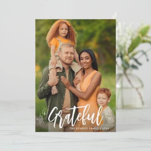 DANKBAAR | wenskaart voor Thanksgiving van het gez Feestdagenkaart (Staand voorkant)